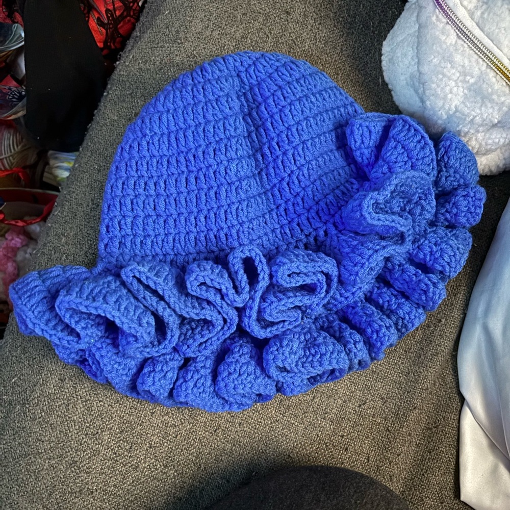 Blue Crochet Ruffled Hat